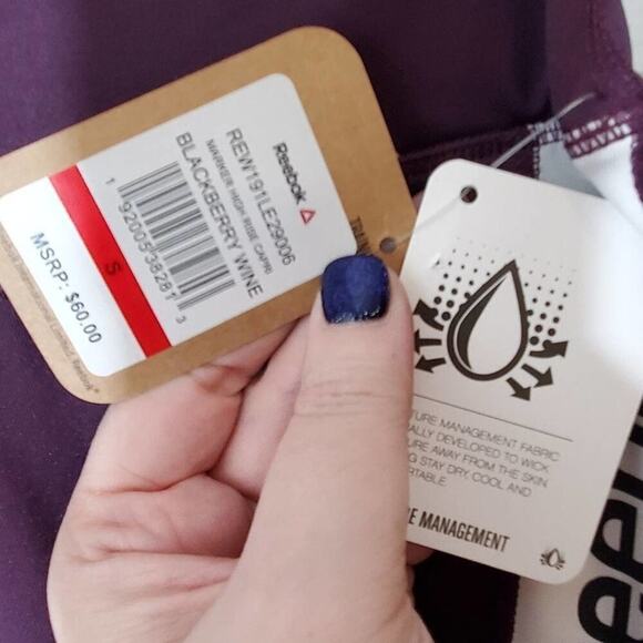 REEBOK logo blackberry wine high rise active athletic leggings size small NEW!!! - Picture 4 of 6